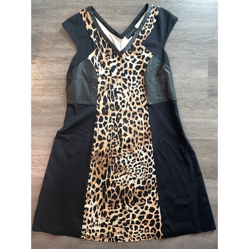 Lane Bryant Leopard Print Black Faux Leather Panel V Neck Dress‎ Size 18